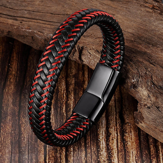 Pulseira Leather Black n Red 0 Blueen Store 