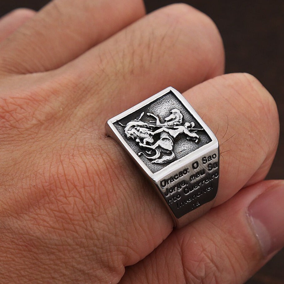 Vintage Stainless Steel Saint Michael Protective Ring Mens Punk Roman Paladin Badge Biker Ring Jewelry Free Shipping 0 Blueen Store